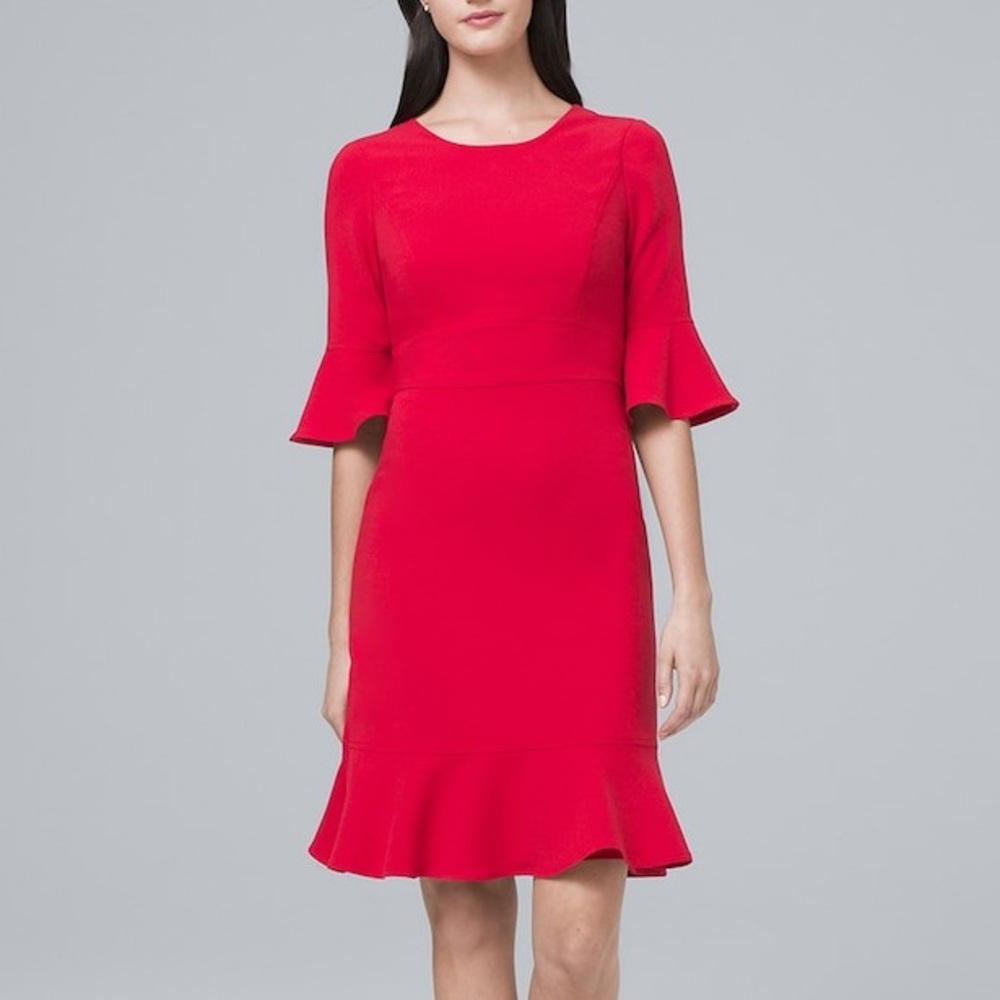 NEW White House Black Market Red Fluted Hem Dress